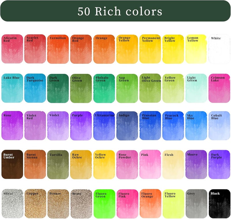 Artecho Watercolor Paint Set 50 Colors, Travel Watercolor Set with Watercolor Papers and Brushes, Ideal for Amateur Hobbyists, Painting Lovers and Artists - Image 2